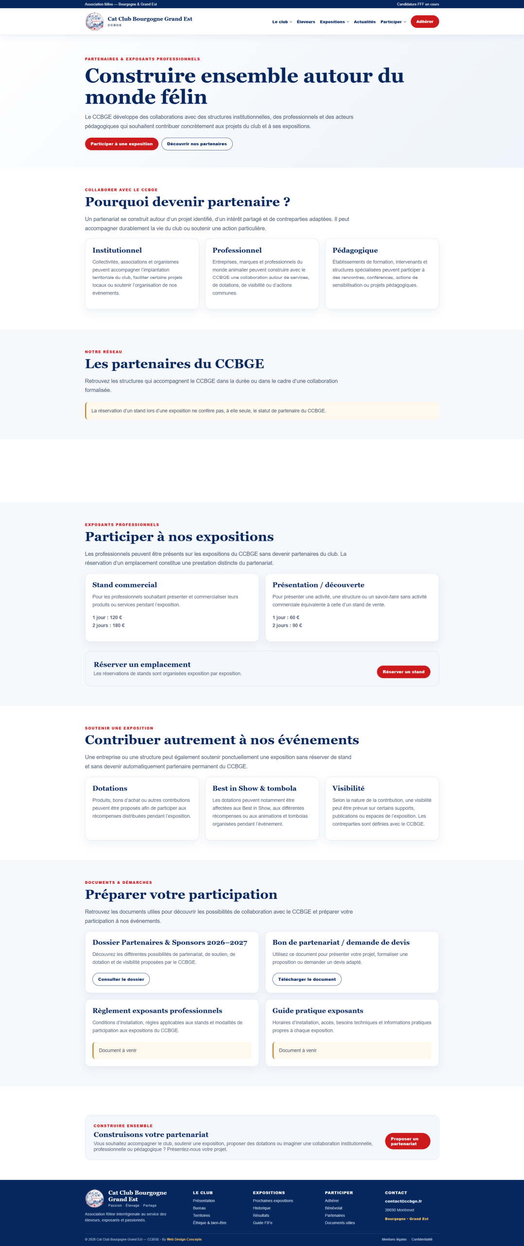 Page Partenaires et exposants professionnels du Cat Club Bourgogne Grand Est
